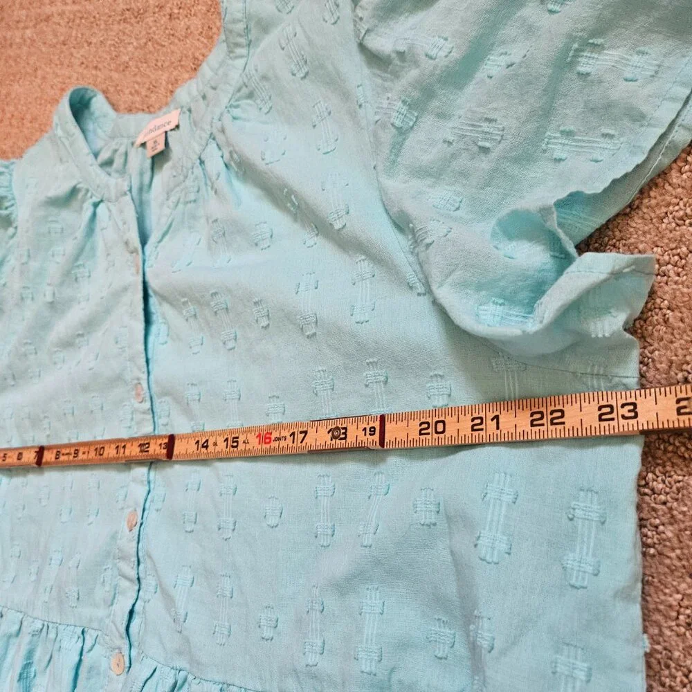 Sundance Sienna Breeze Dress Turquoise XL Button Front Boho Chic Flowy Cottage